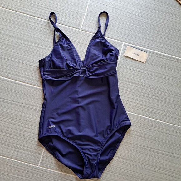 New Speedo Women's Size 12 One Piece Swimsuit Blue V-neck - Picture 1 of 10